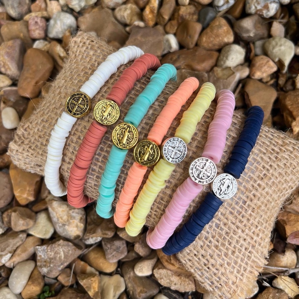 Pick your color 🤍 Saint Benedict heishi bracelet. Handmade